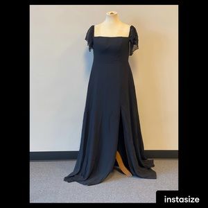 Long black, off the shoulder, brides maid dress